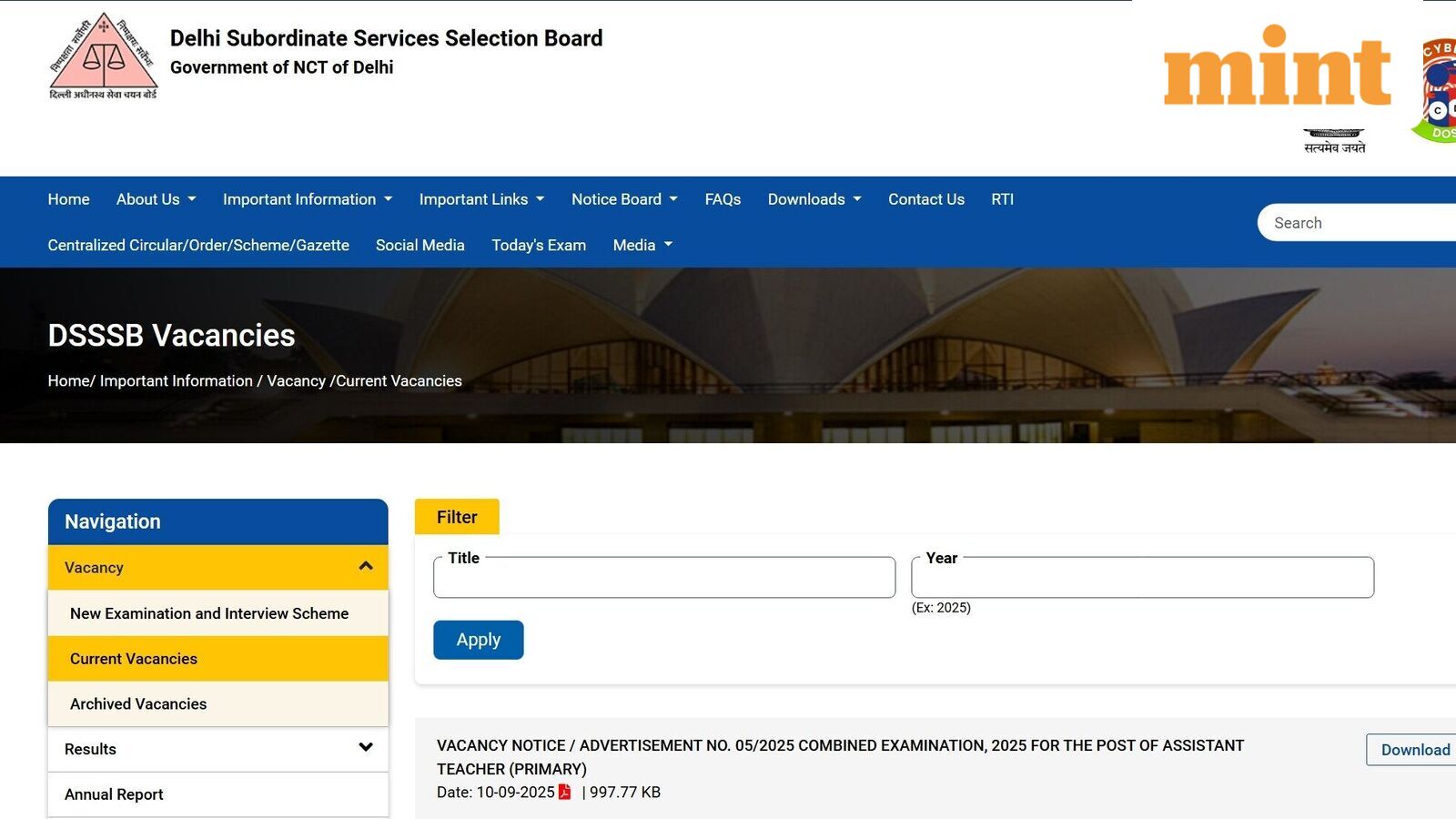 DSSSB Jobs 2025: 1,180 Assistant Primary Teacher vacancies in Delhi – registration, eligibility, exam pattern & more